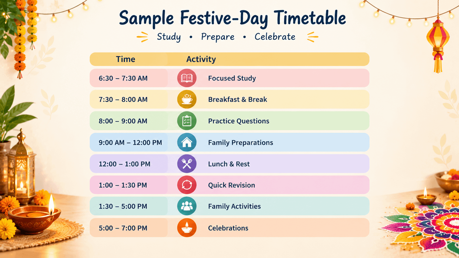 Festive Day Timetable